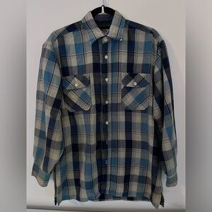 Dickies Flannel Button Up Vintage Work Shirt Plaid Blue Brown Men's M